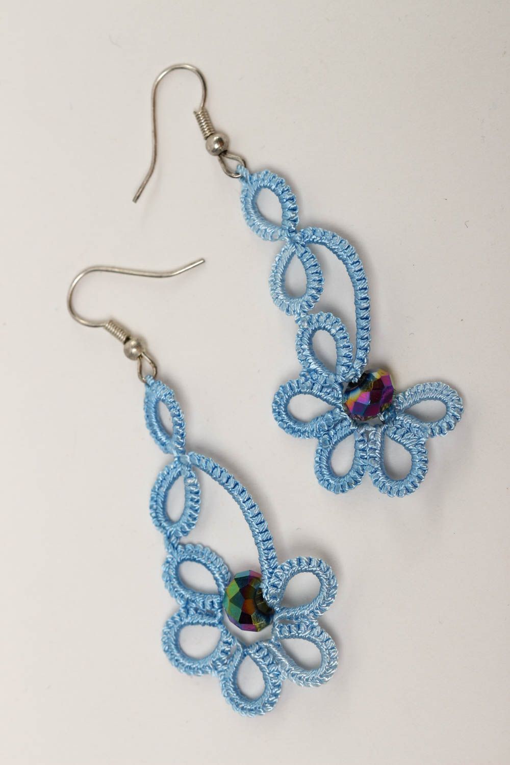 Stylish handmade tatting earrings unusual woven earrings beautiful jewellery photo 2