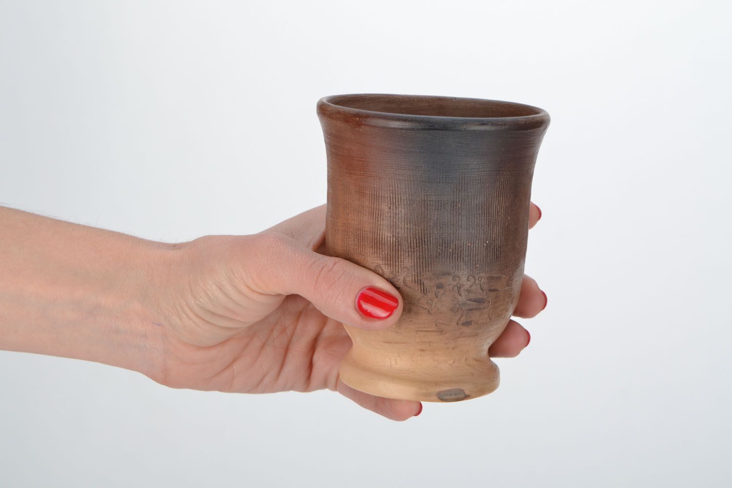 Wine, milk, clay cup with no handle in light brown color photo 2