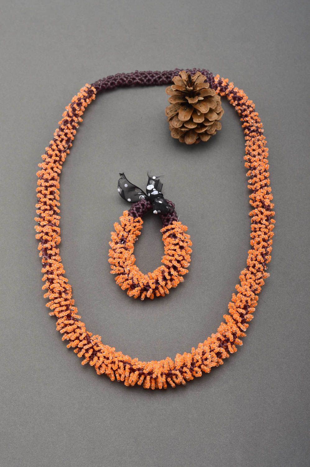 Parure de Bijoux en perles de rocaille fait main Collier et bracelet orange photo 1