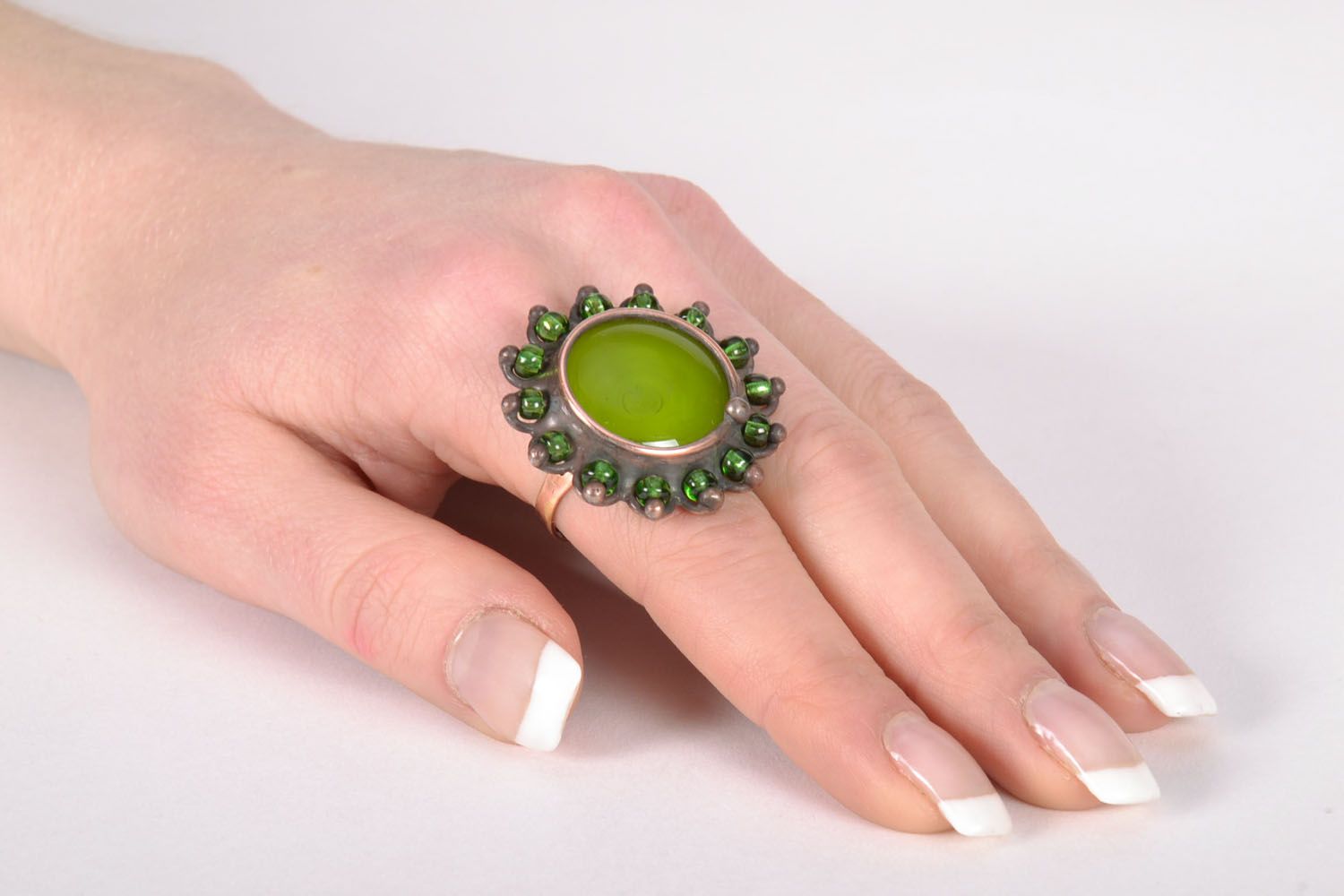 Крупное кольцо со стеклом Оливка фото 5