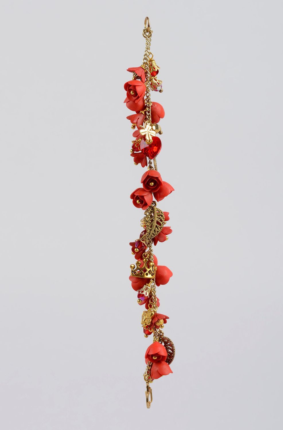 Bracelet avec fleurs rouges Bijou fait main en pâte polymère Cadeau femme photo 4