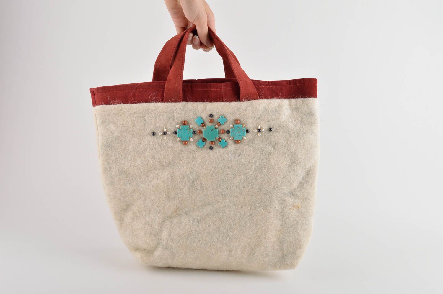Bolso artesanal hecho de lana con piedras accesorio de moda regalo para mujer foto 5