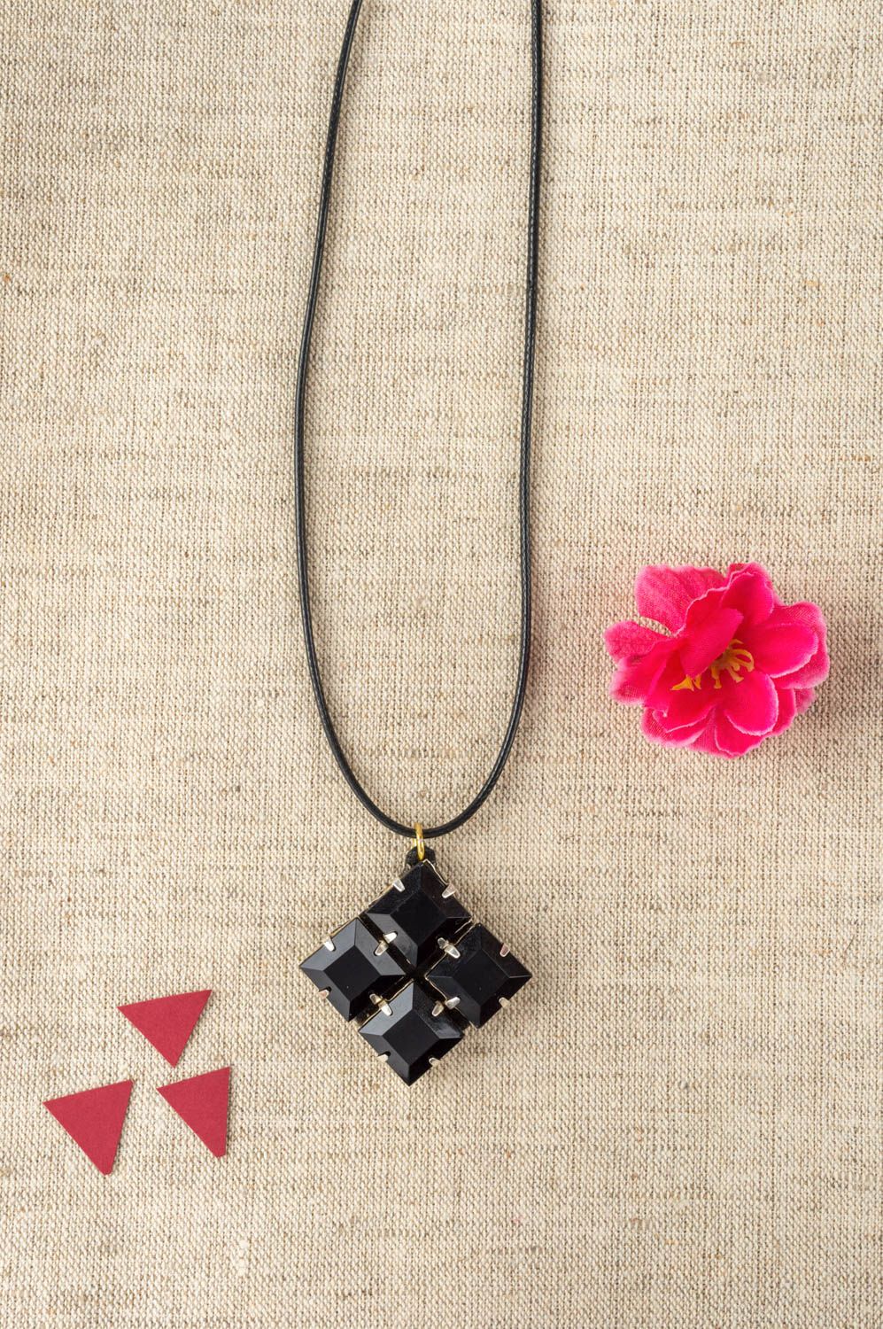 Handmade beautiful pendant unusual necklace made of plastic beads cute accessory photo 1