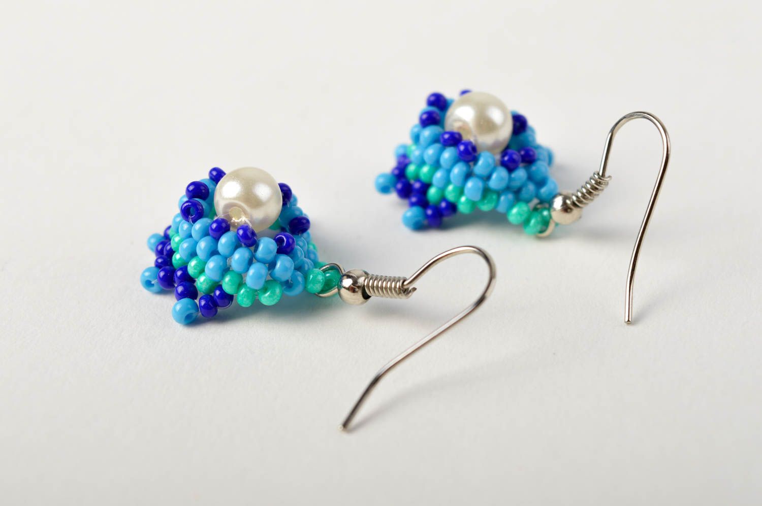 Handmade blue beaded earrings unusual elegant earrings unusual accessory photo 2