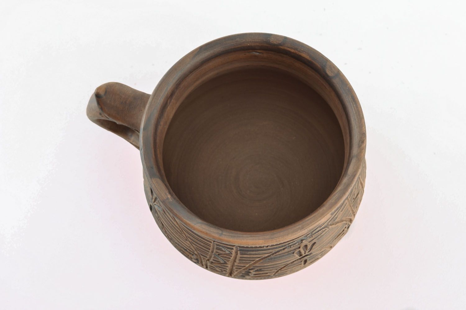 5 oz clay flat coffee cup with handle and Mayan pattern photo 2