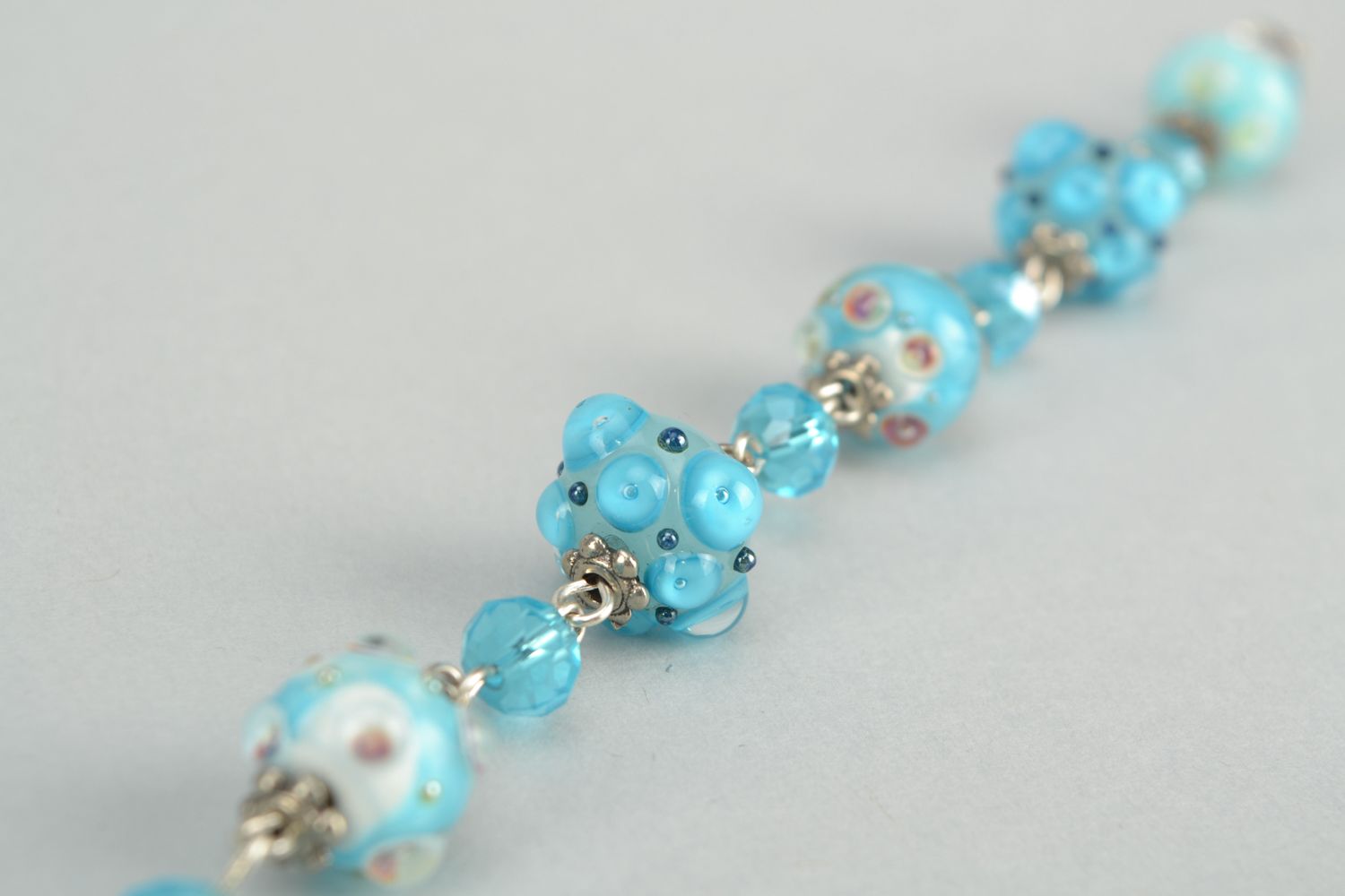 Bracelet with lampwork glass beads Blue Sky photo 5