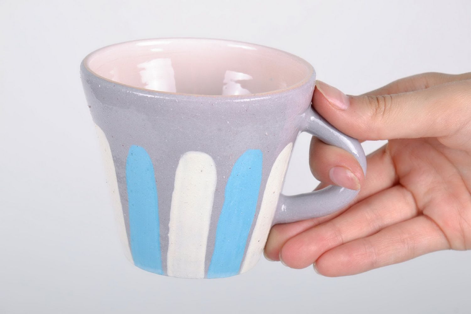Porcelain 3 oz tea cup in grey, white, and blue colors photo 5