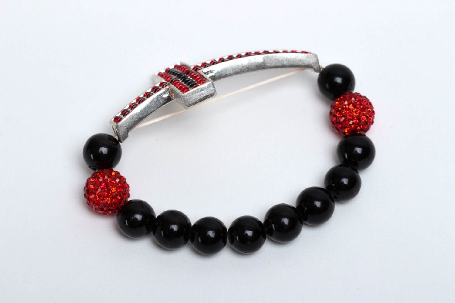 Balck beads bracelet accessories with natural stones and a large cross centerpiece for women photo 2
