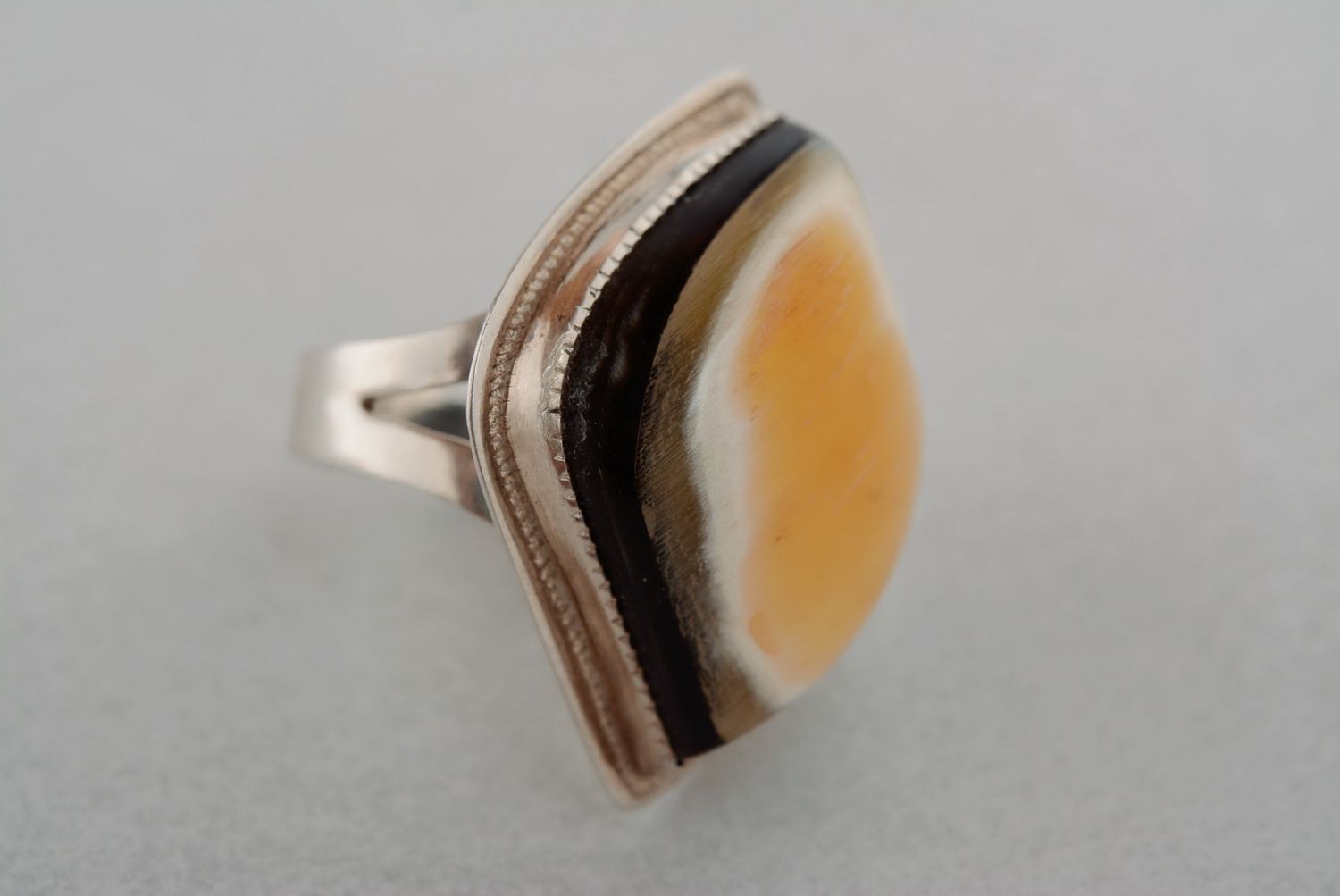 Silver ring with natural horn photo 5