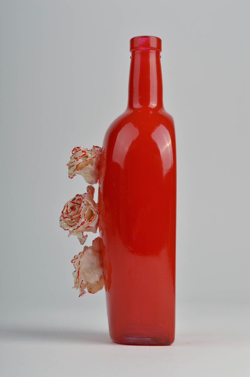 Hot red 11 inches glass bottle shape vase with gold roses 1,46 lb photo 3