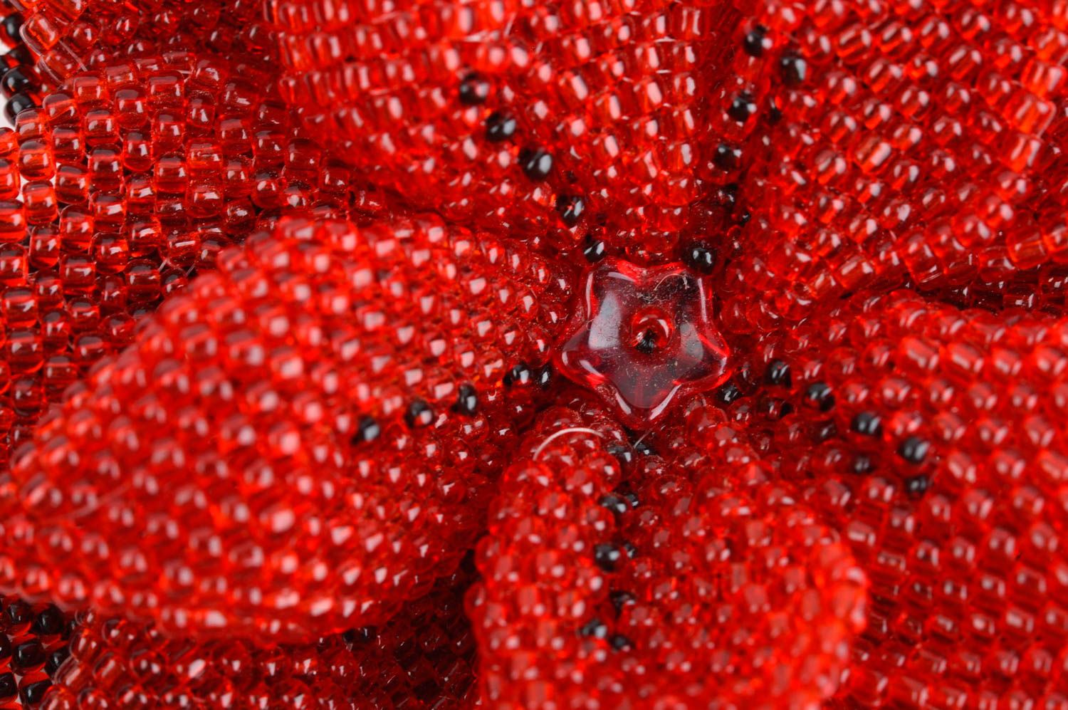 Колье из бисера бижутерия ручной работы красное авторское украшение с цветком фото 5