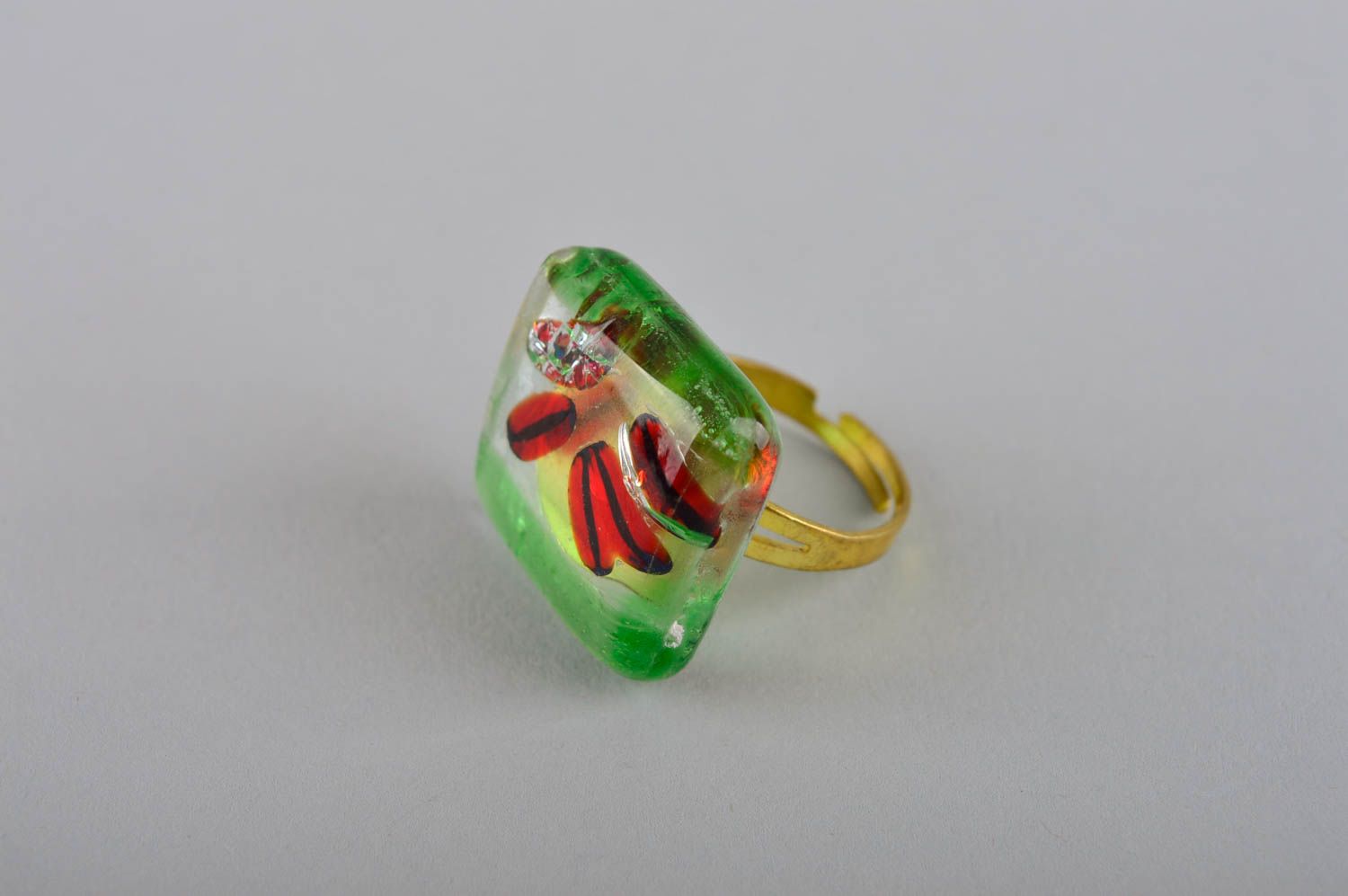 Эксклюзивное кольцо ручной работы красивое кольцо украшение из стекла необычное фото 3
