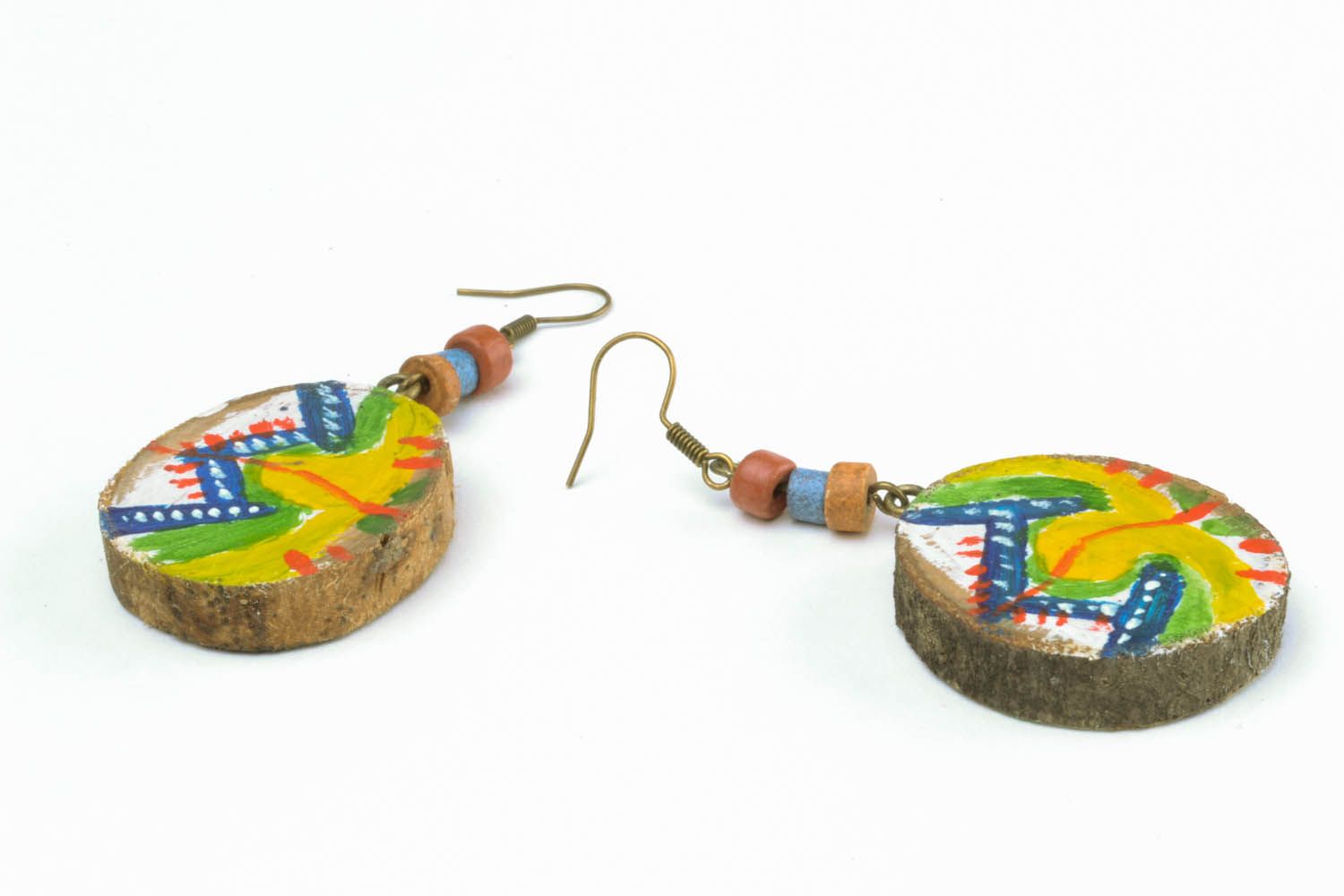 Painted wooden earrings photo 4