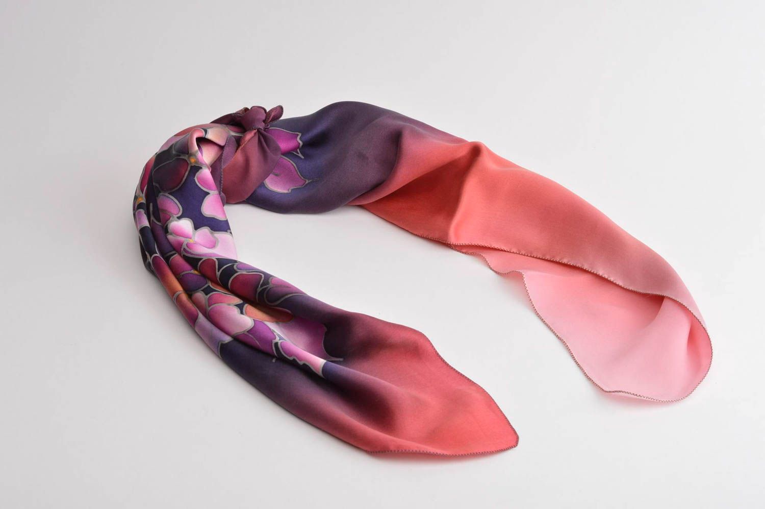 Красочный платок ручной работы платок из шелка оригинальный платок с цветочками фото 4