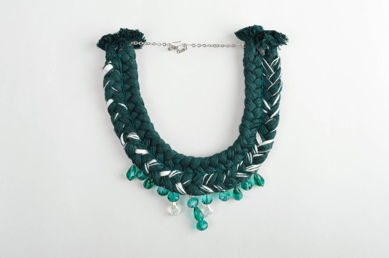 Stoff Halskette handmade Collier Halskette in Grün Damen Collier mit Strass foto 3