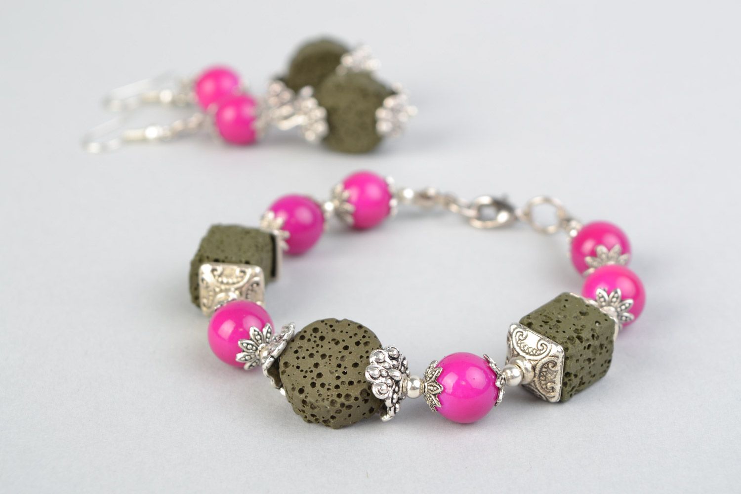 Bracelet et boucles d'oreilles faits main en perles céramiques bijoux pour femme photo 4