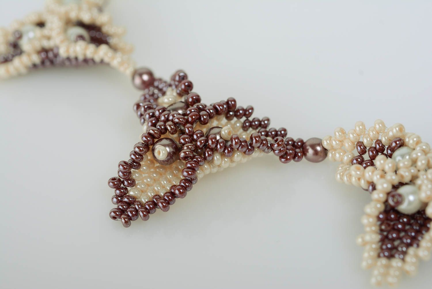 Unusual lilac handmade designer woven beaded necklace evening jewelry photo 3