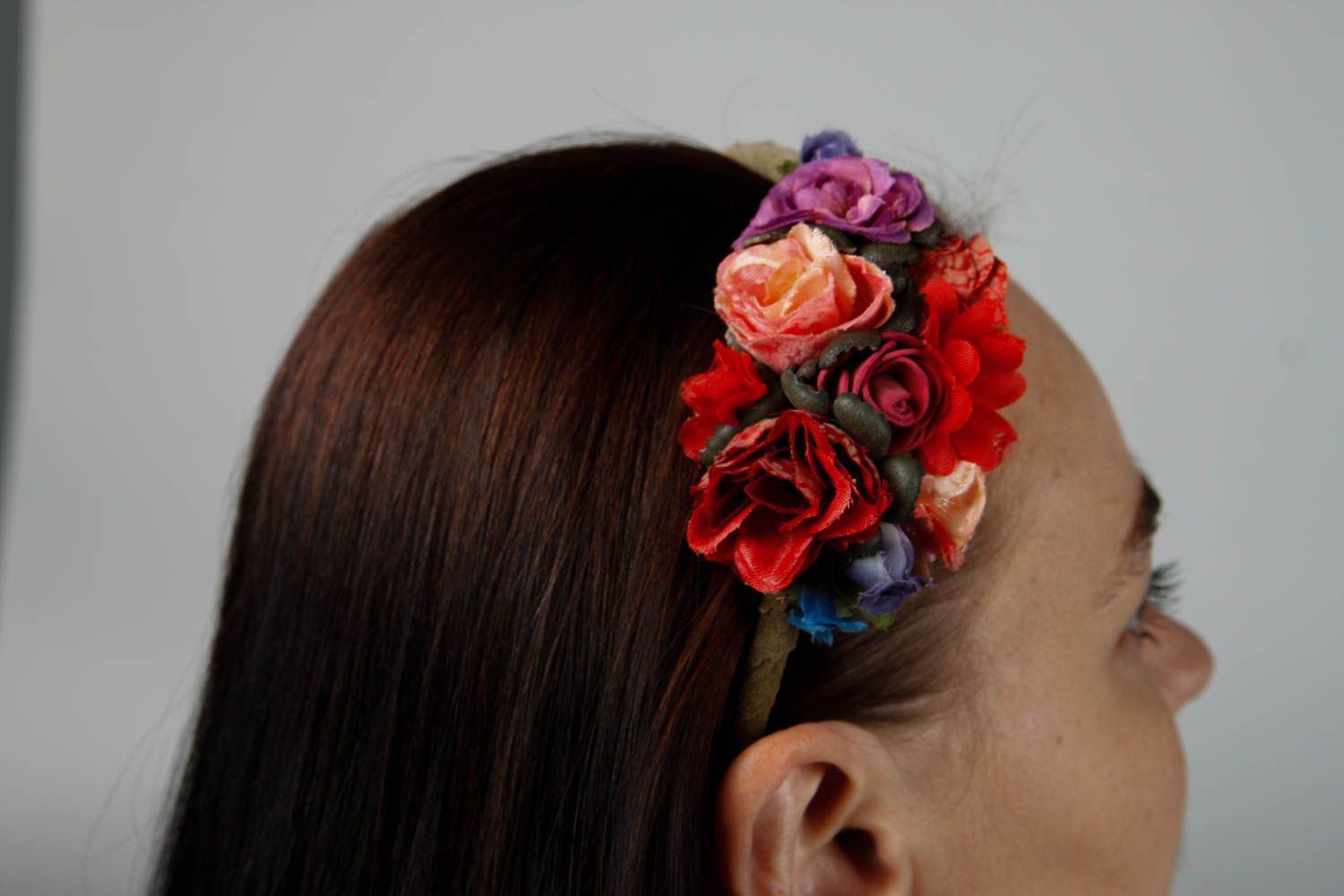 Serre-tête fleurs fait main Bijoux de tete cuir naturel Accessoires coiffure photo 2