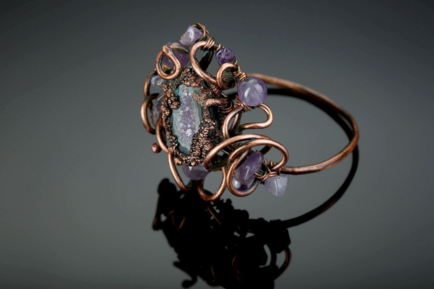 Copper bracelet with amethyst and agate Asteroid photo 2