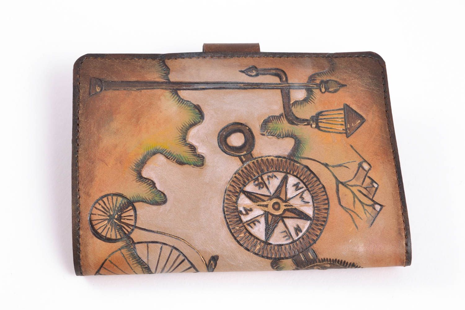 Joli porte-passeport marron en cuir naturel avec peinture de couleurs cadeau photo 4