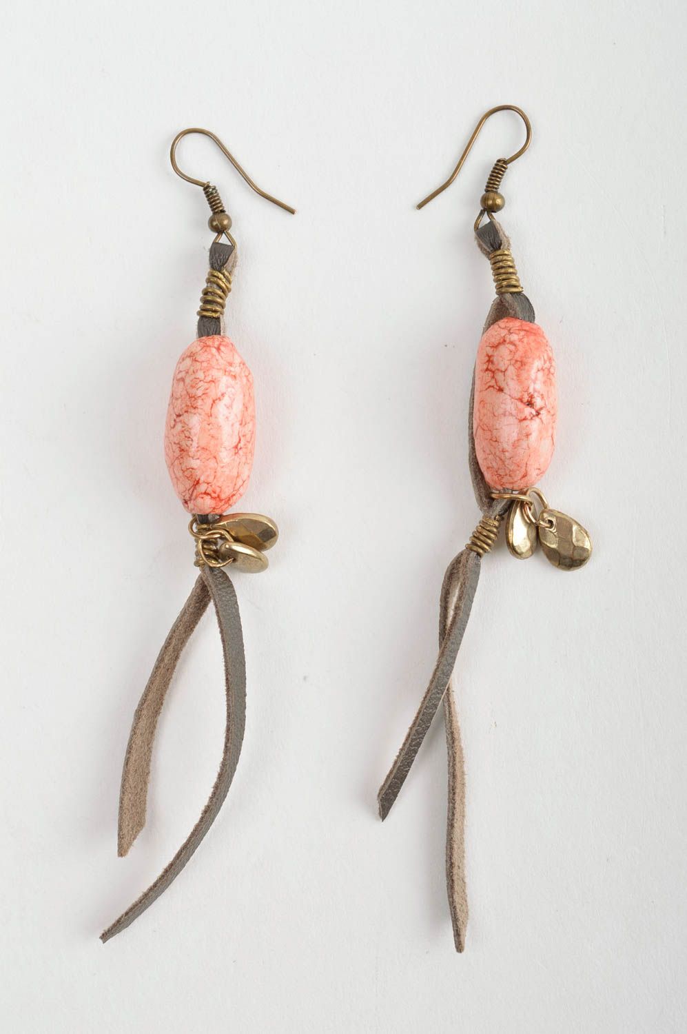 Длинные серьги хенд мейд серьги из полимерной глины модные серьги розовые фото 3