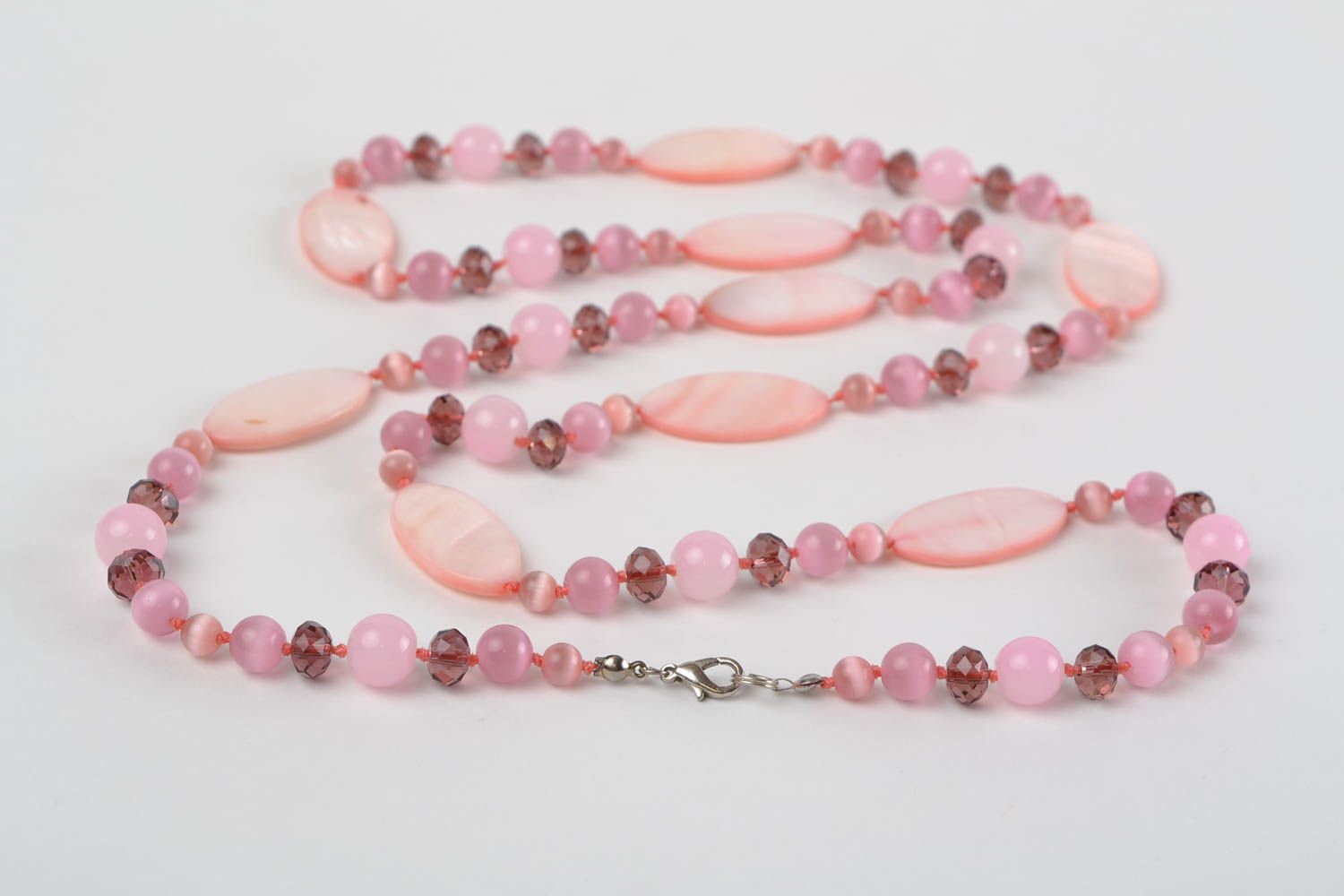 Pink handmade elegant necklace made of natural stone and Czech glass photo 4