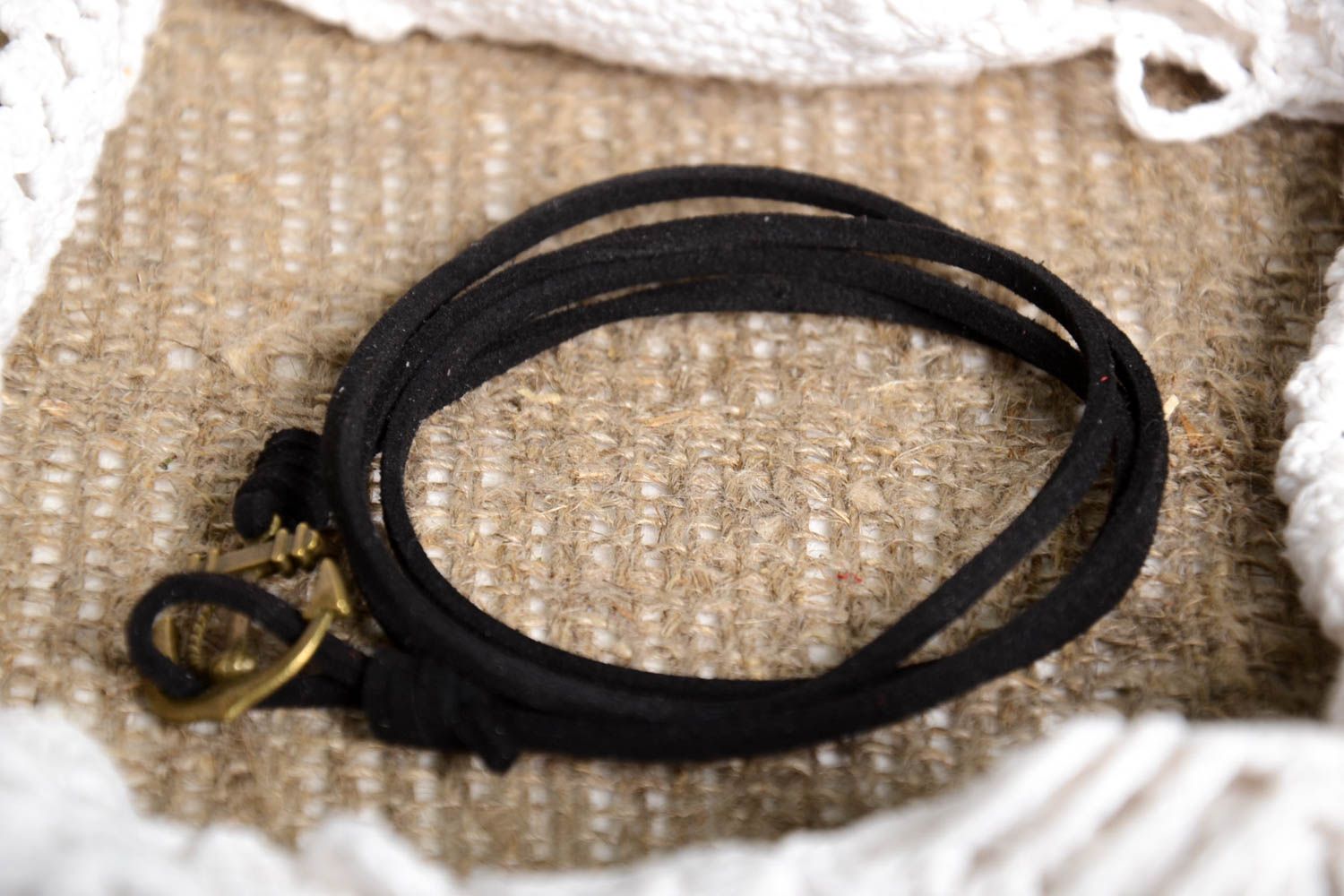 Handmade bracelet with insert unusual black jewelry cute suede bracelet photo 1