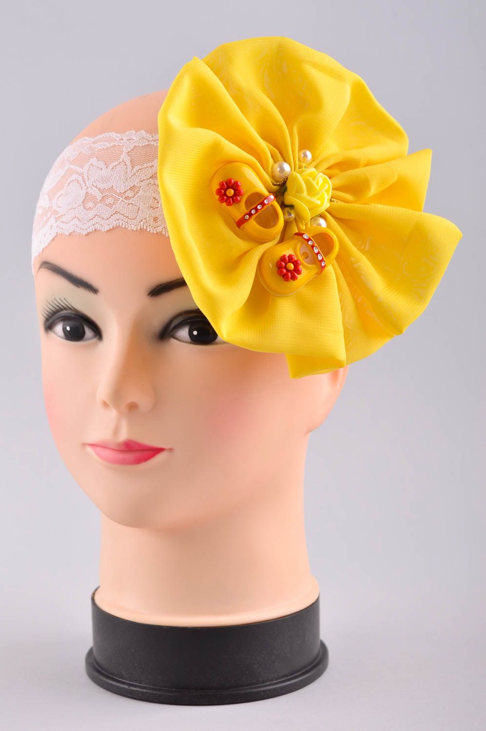 Повязка на голову ручной работы повязка для девочки детская повязка желтая фото 2