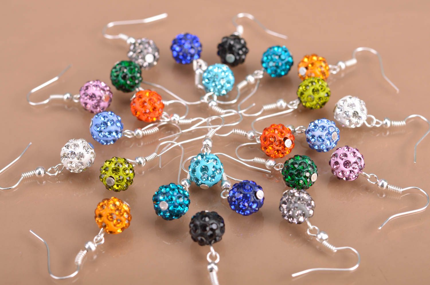 Set of handmade designer earrings with colorful beads with rhinestones 12 pairs photo 5