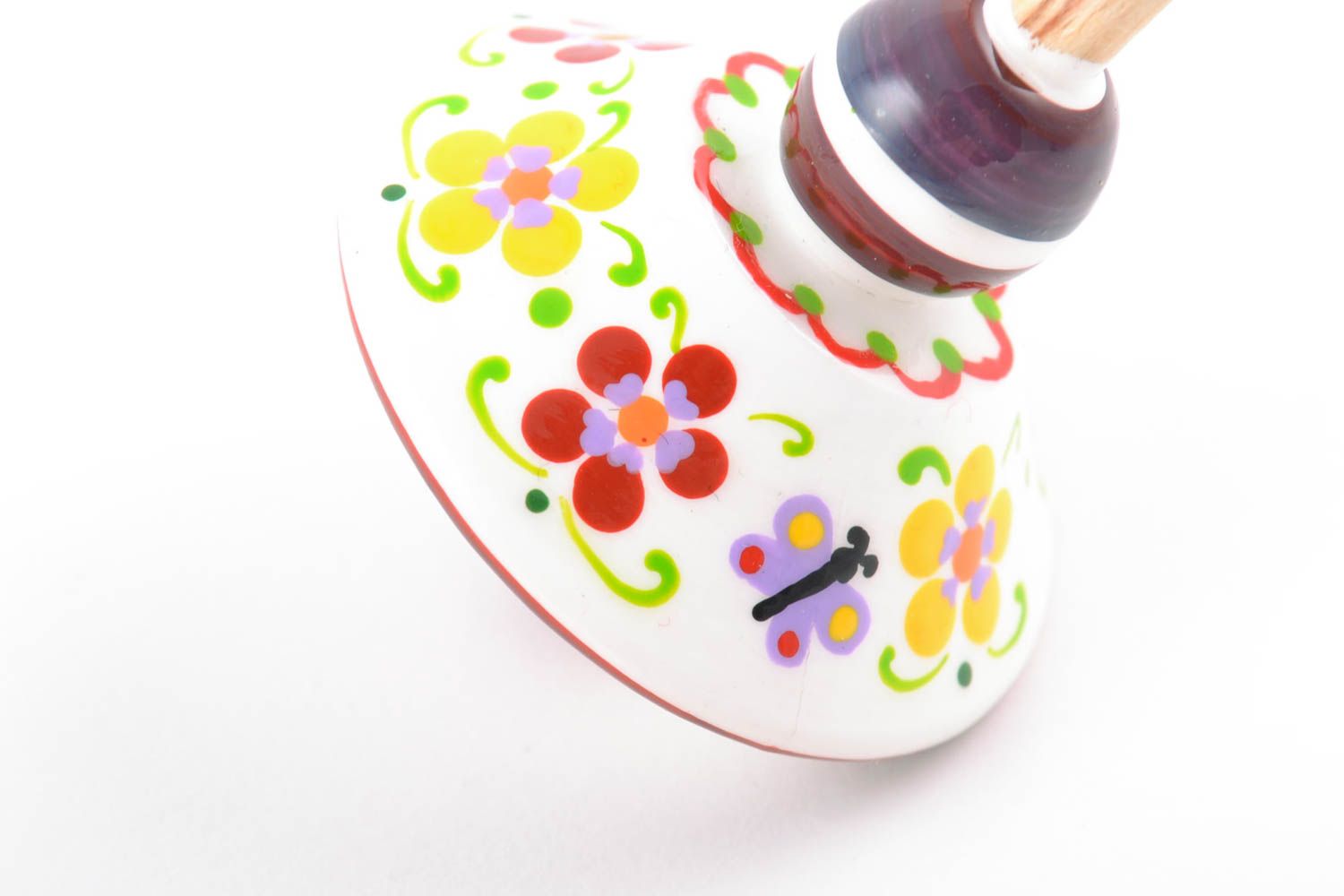Яркий расписной волчок для ребенка развивающая игрушка ручной работы из бука фото 5