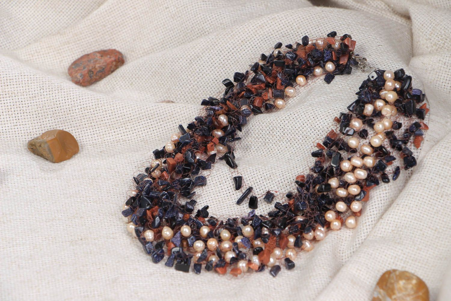 Collier en aventurine et perles d'eau douce fait main original pour femme photo 1