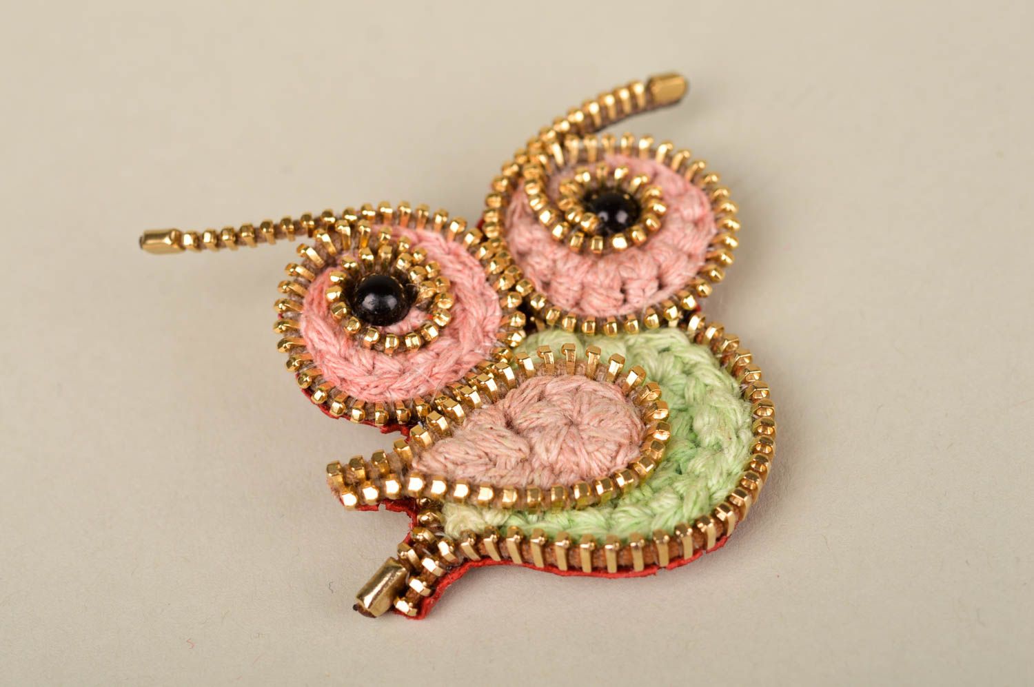 Handmade brooch owl designer accessory textile zipper brooch gift idea photo 2