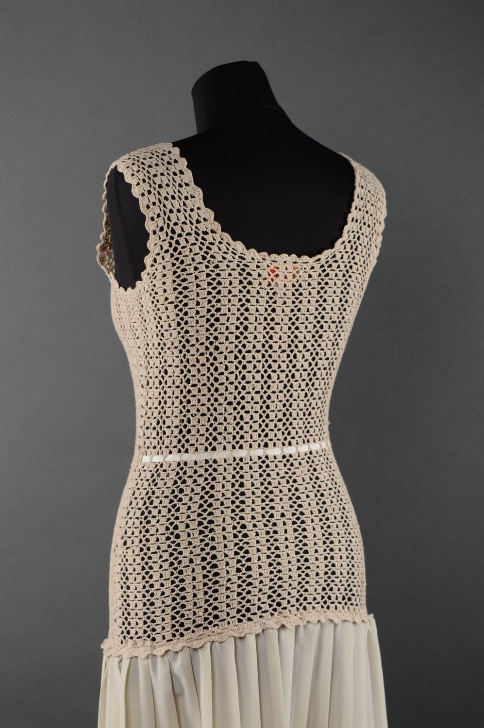 Crochet dress of beige color photo 2