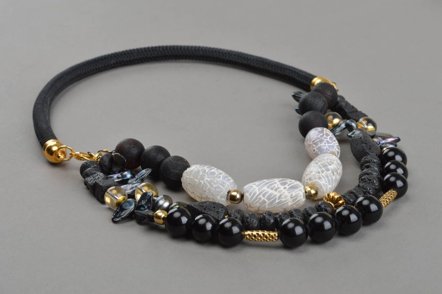 Handmade stone necklace lava beads stylish jewelry womens accessories photo 3