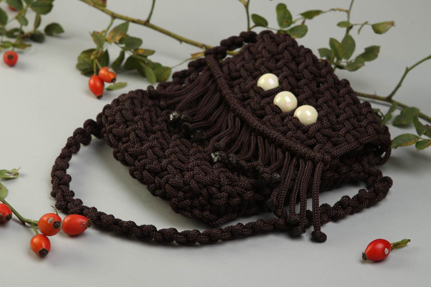 Bolso artesanal tejido de cordón negro accesorio femenino regalo para amigas foto 1