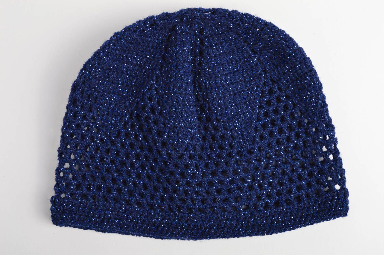 Bonnet tricot fait main Chapeau au crochet bleu polyacrylique Vêtement fille photo 3