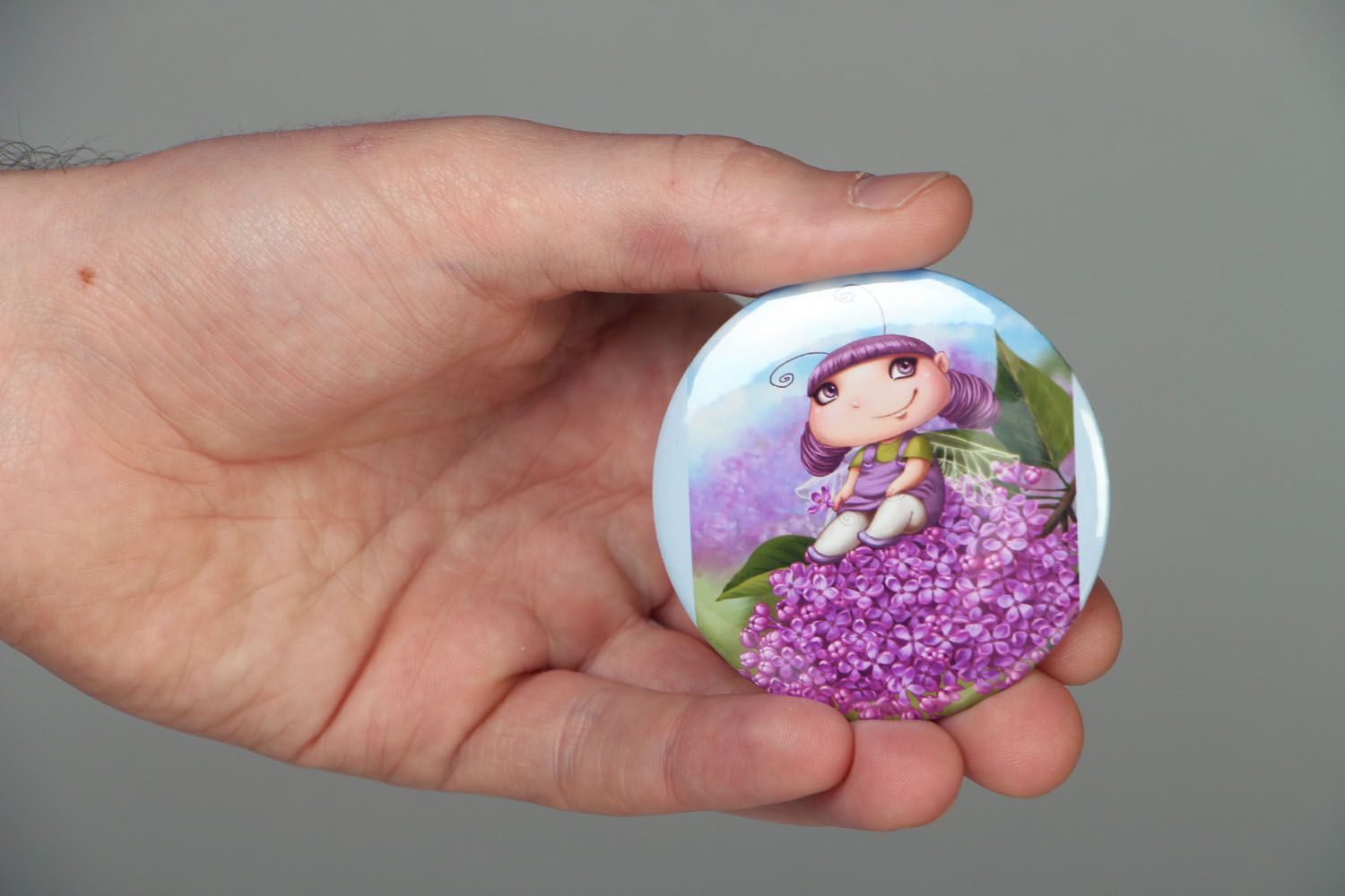 Miroir de poche fait main original rond de tons violets accessoire cadeau fille photo 3