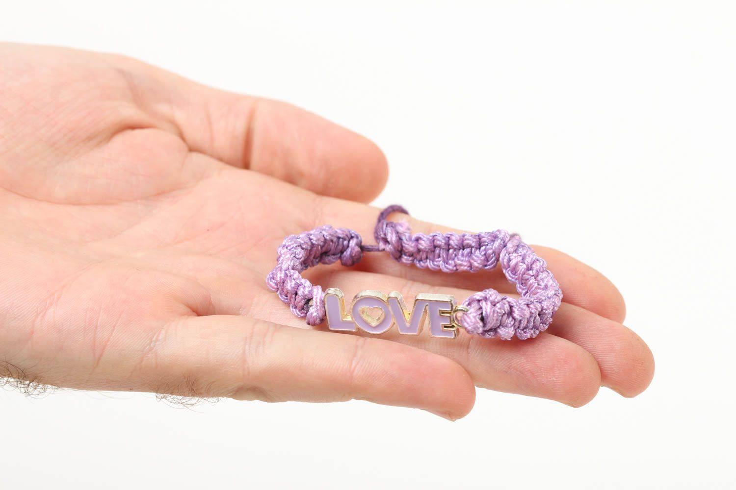Bracelet design Bijou fait main tressé mauve avec mot love Cadeau femme photo 5