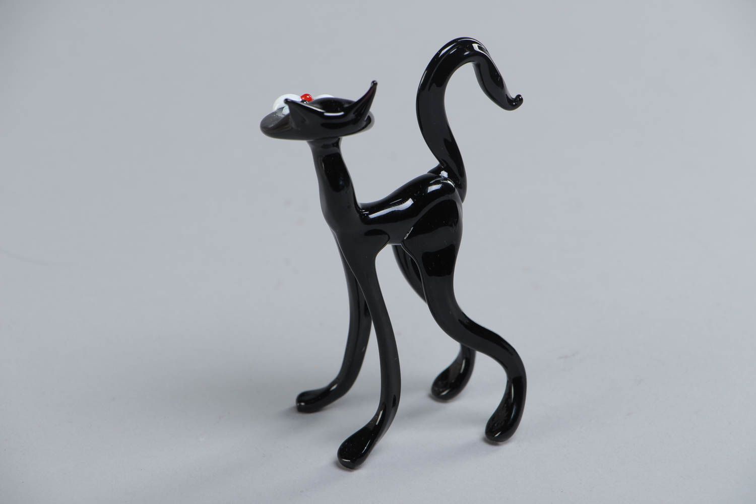 Figurine chat en verre au chalumeau faite main noire originale de collection photo 4