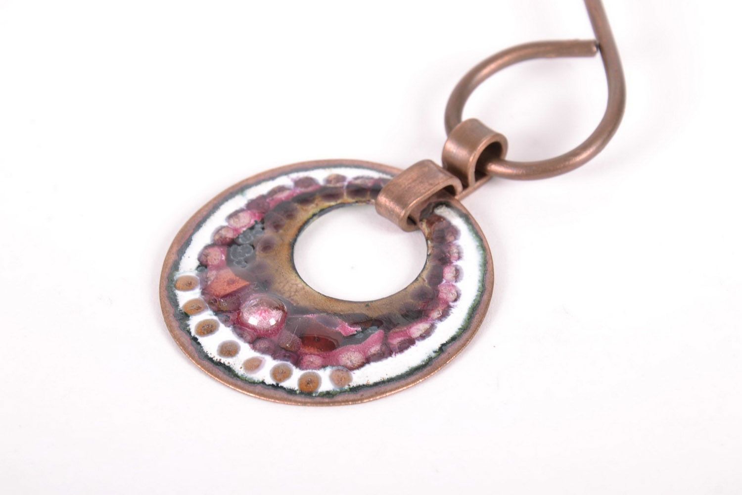 Copper pendant made using hot enamel technique photo 1