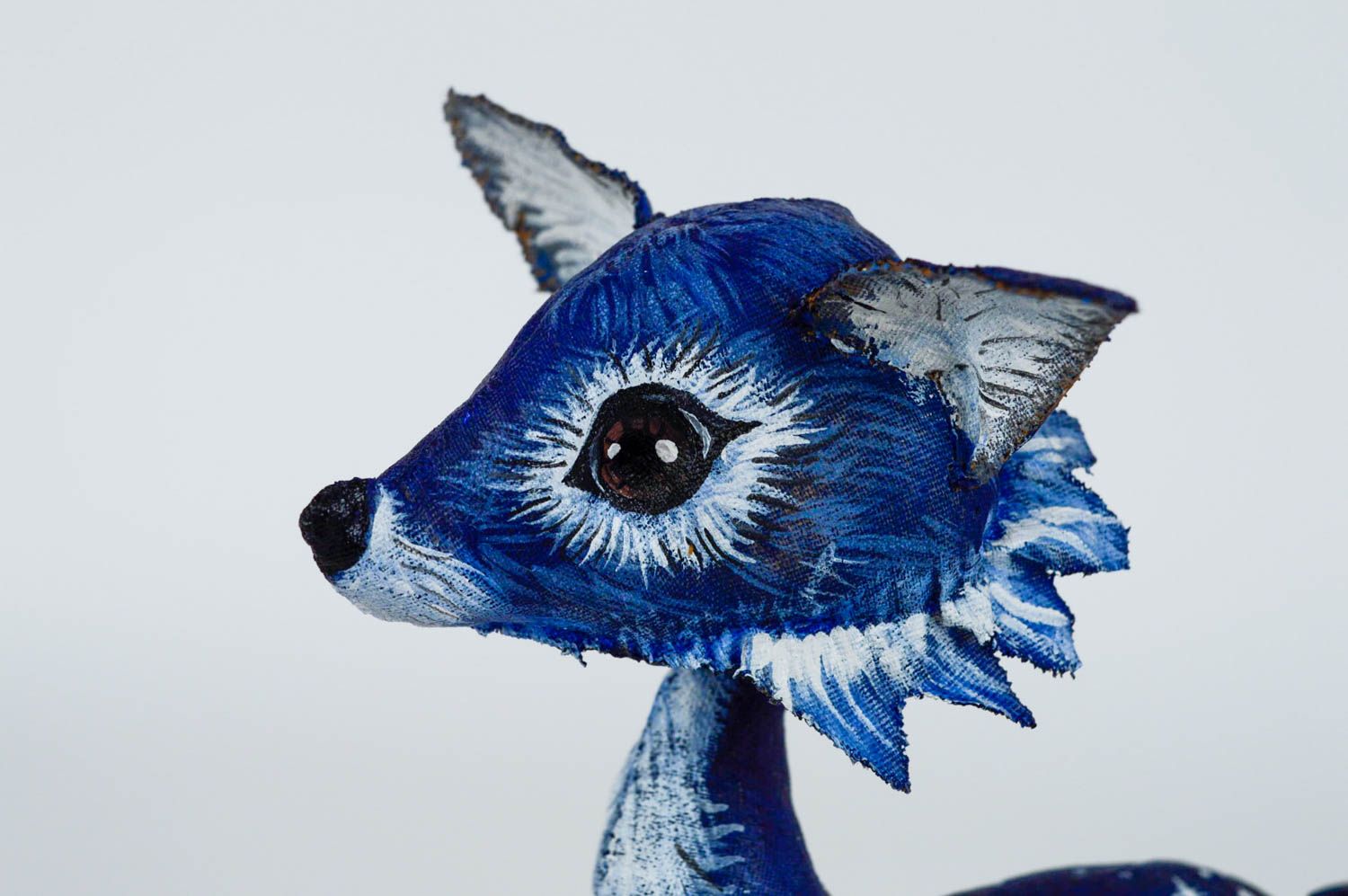 Jouet renard bleu peint aromatisé en tissu de coton décoration faite main photo 3