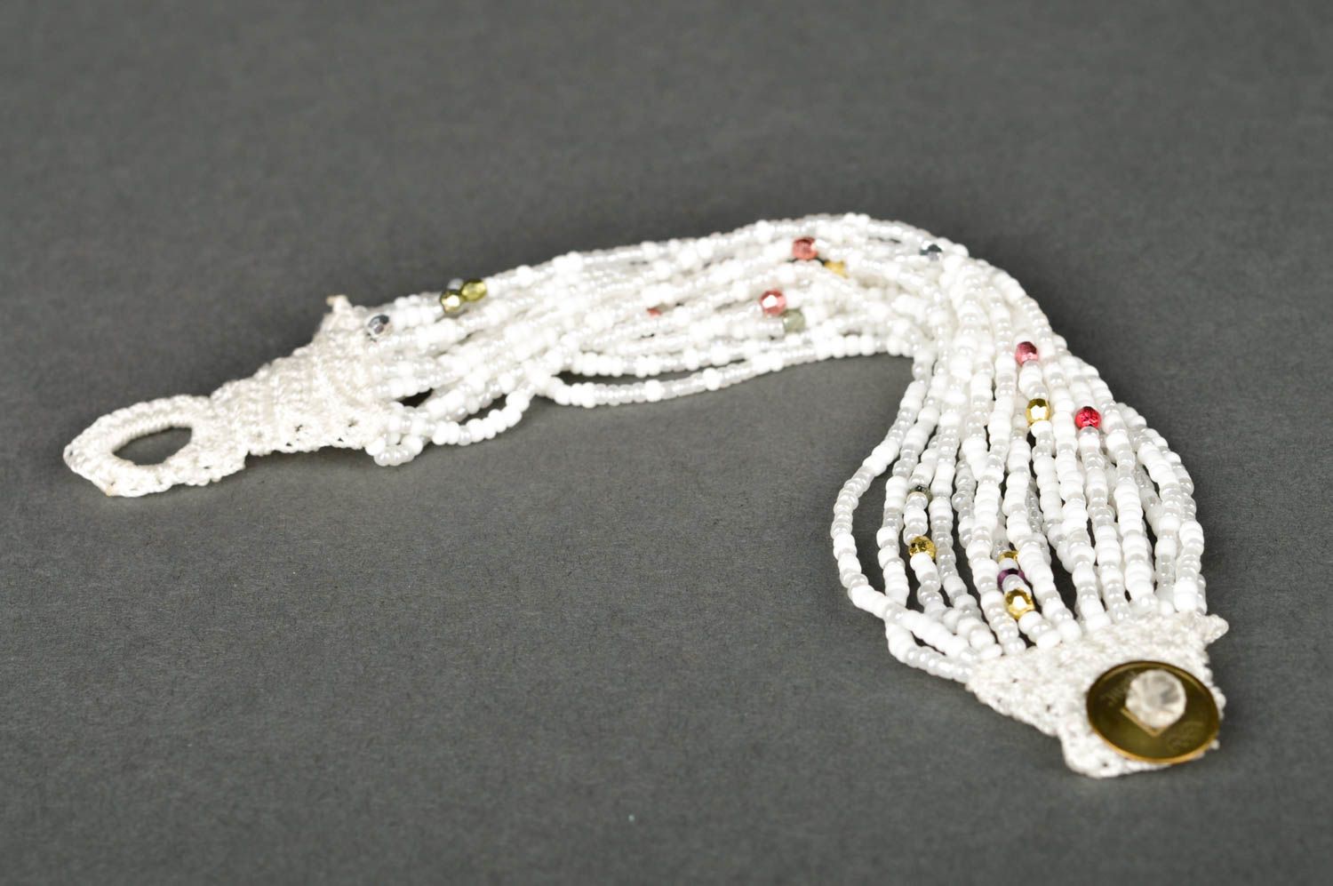 Bracelet perles rocaille Bijou fait main blanc au crochet Accessoire femme  photo 5