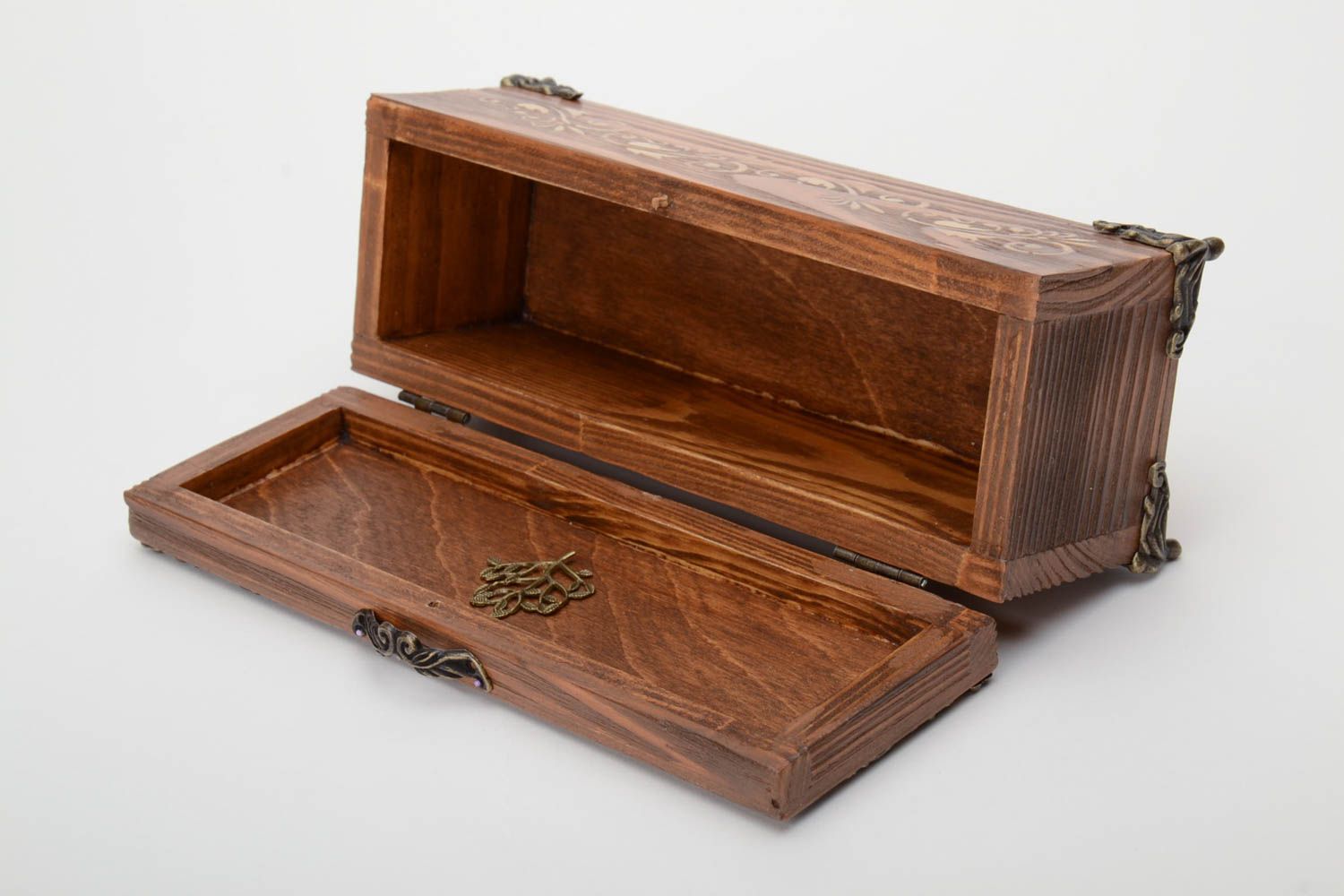 Handmade decoupage pine wood rectangular box with drawing photo 3