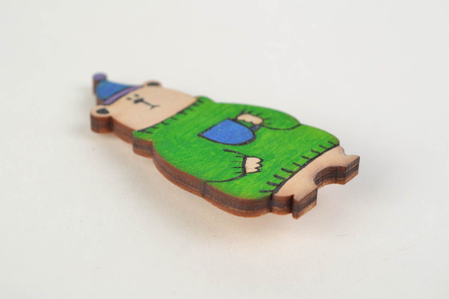 Homemade wooden brooch with acrylic painting Bear for children photo 5