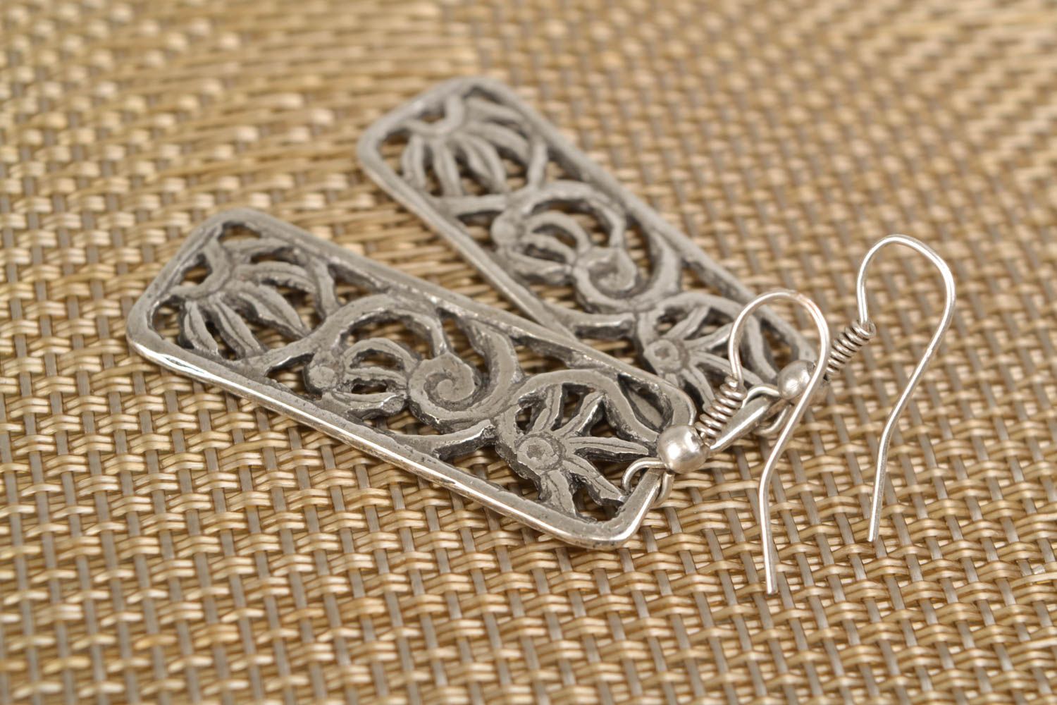 Rectangular metal earrings Fern photo 1