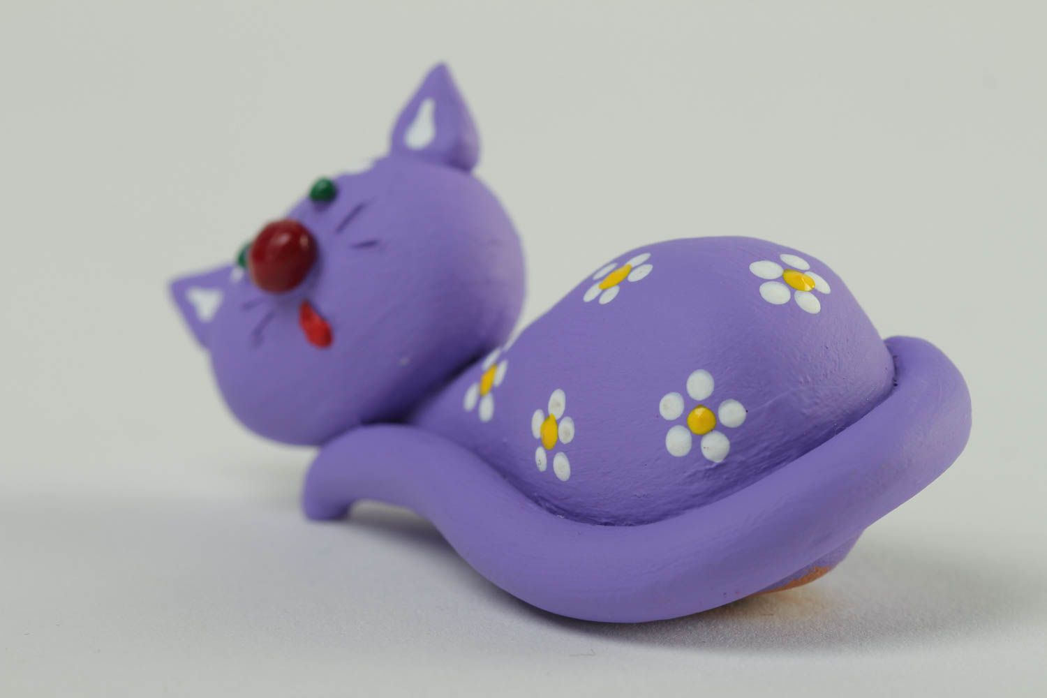 Statuette décorative Figurine fait main chat violet dormant Déco maison photo 3