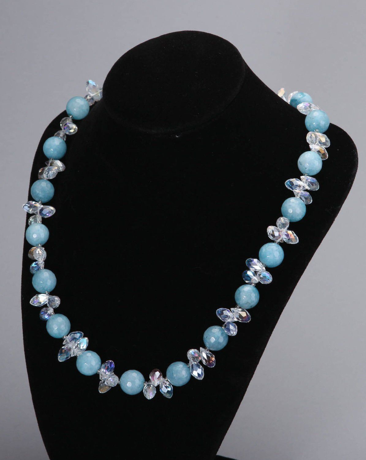 Beads hand made of aquamarine & crystal photo 4