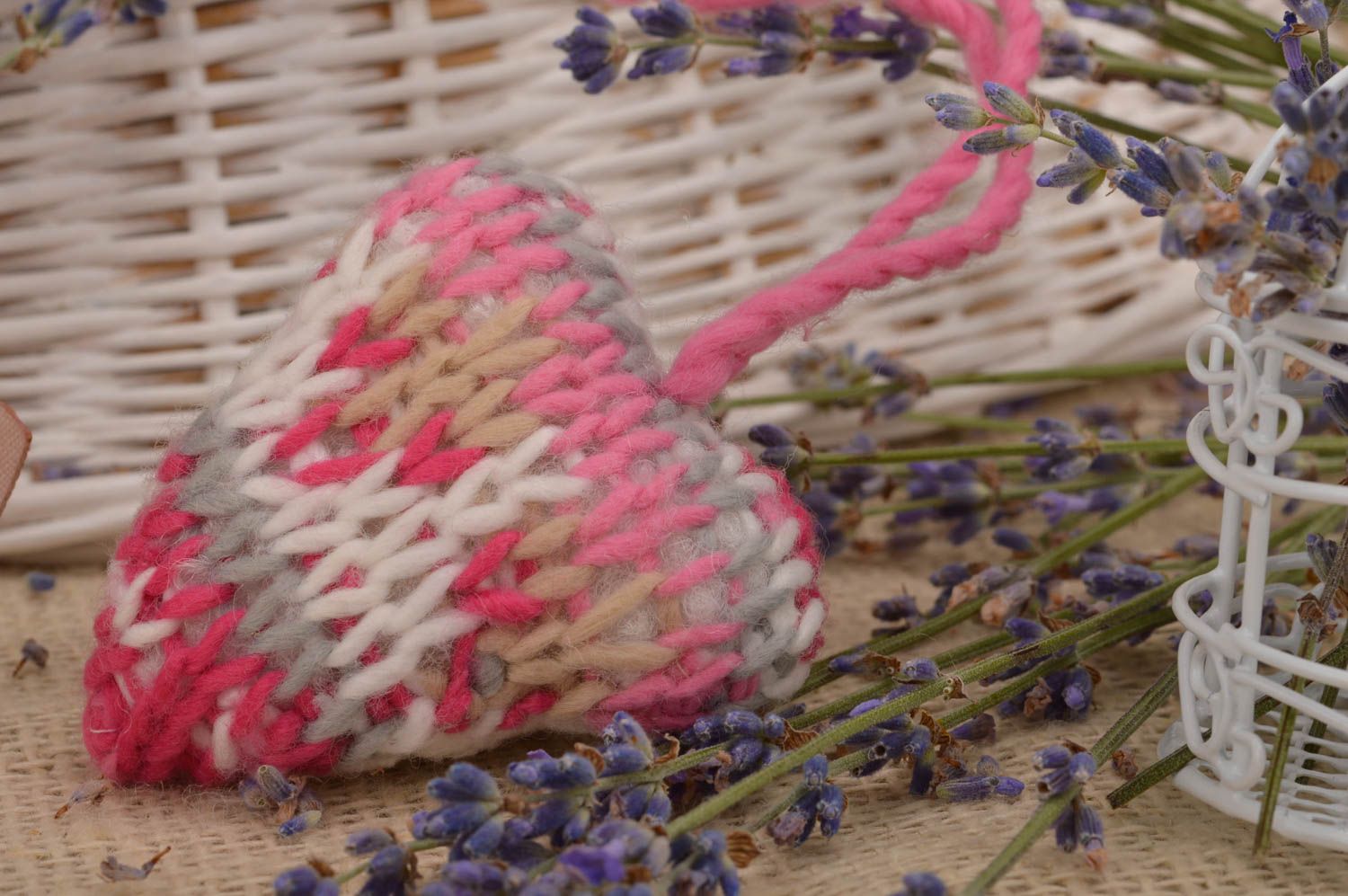 Beautiful handmade designer crochet interior hanging heart of pink color photo 1