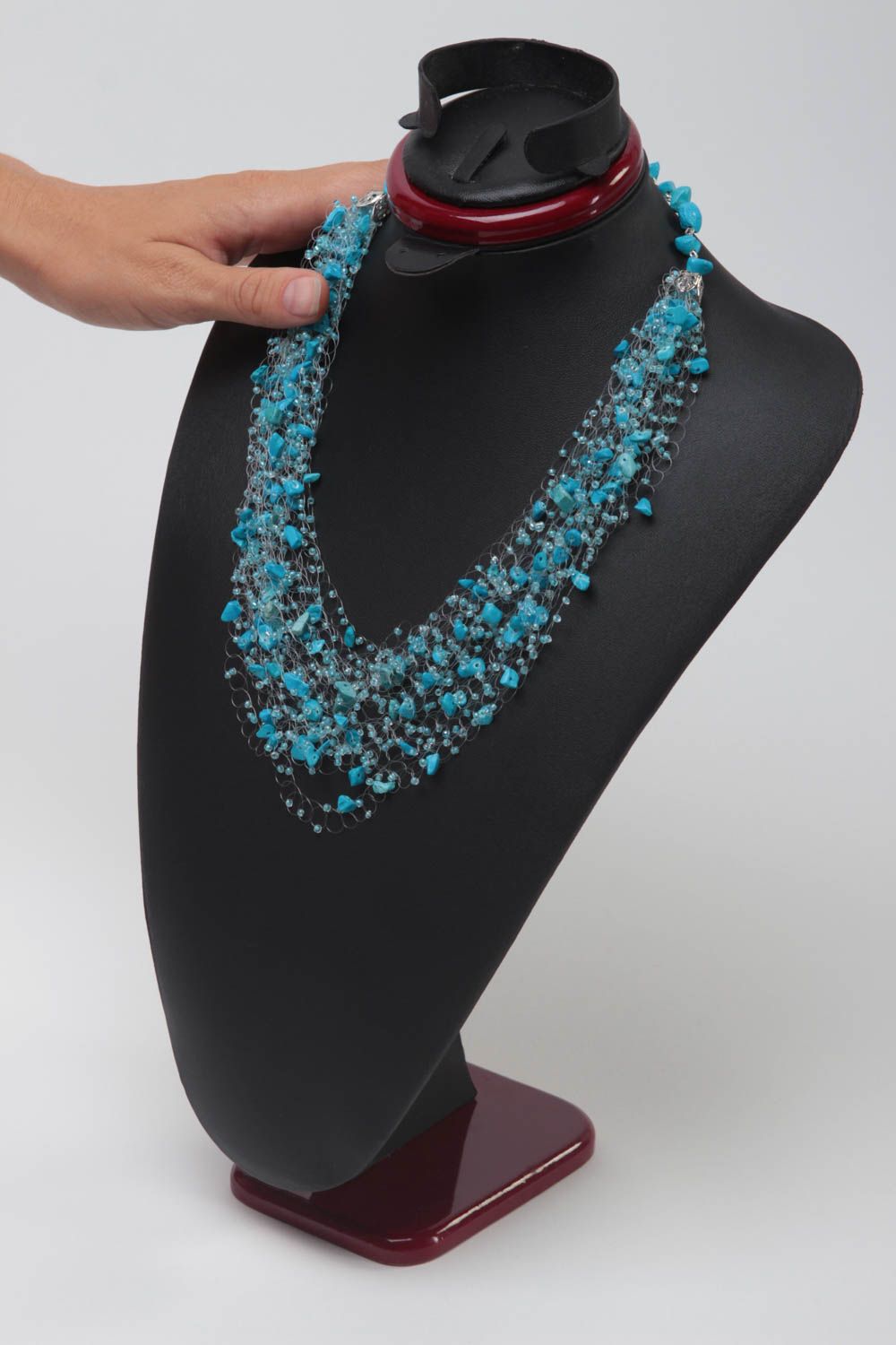 Collar de abalorios hecho a mano azul bisutería de moda accesorio para mujer foto 2