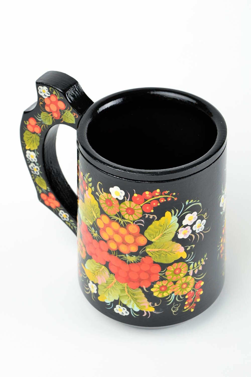 Tasse bois faite main Mug original noir motif fleur Vaisselle en bois décorative photo 3
